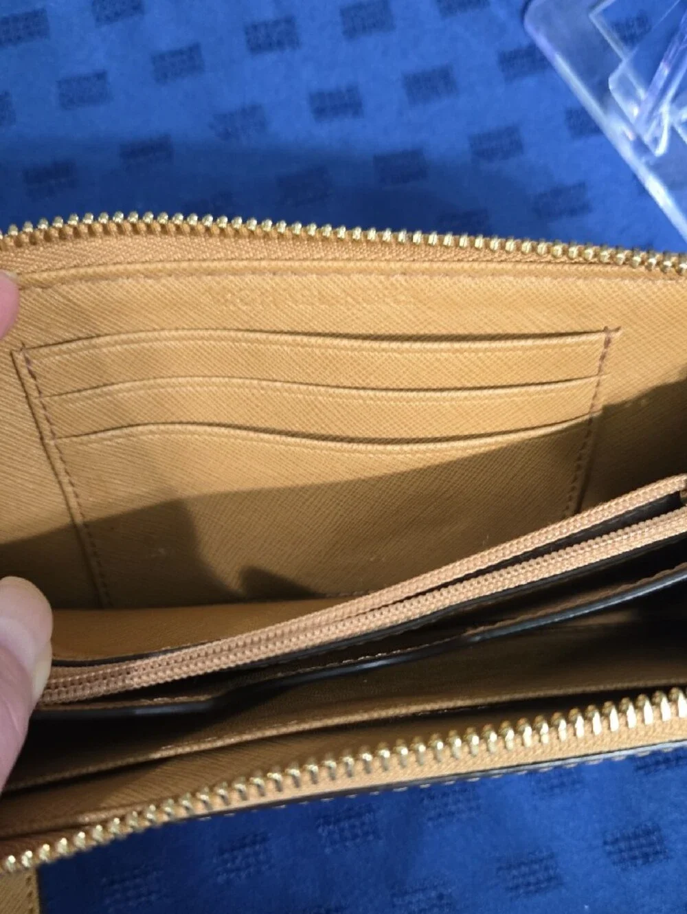 Michael Kors Tan Saffiano Leather Zip Around Wristlet Wallet